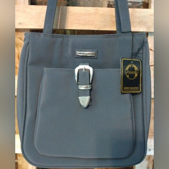 Chenson gray microfiber shoulder bag NWT has a zipper pocket in front - Picture 2 of 9